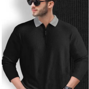 Men Self Design Polo Neck Cotton Blend White, Black T-Shirt